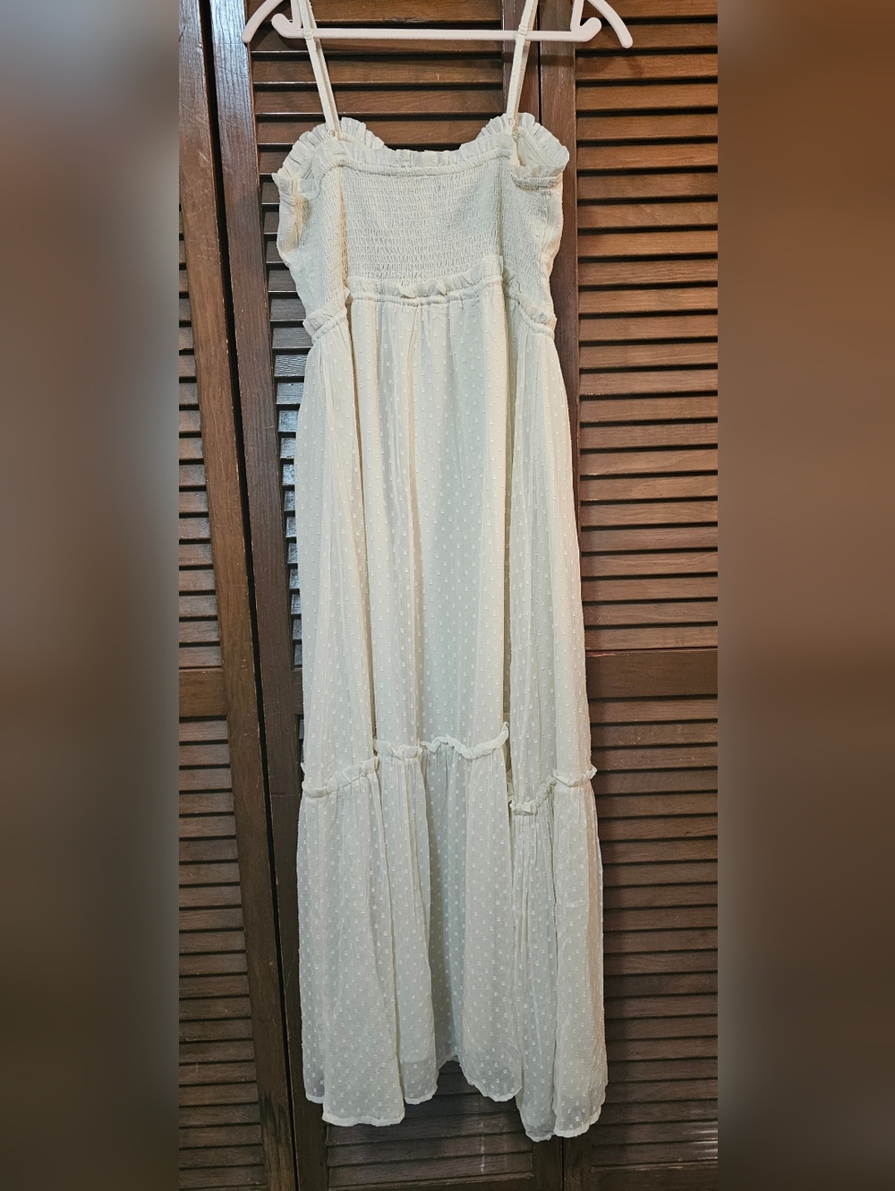 Patrons of Peace Cream Swiss Dot Maxi Dress Spaghetti Straps Size L - Picture 3 of 6